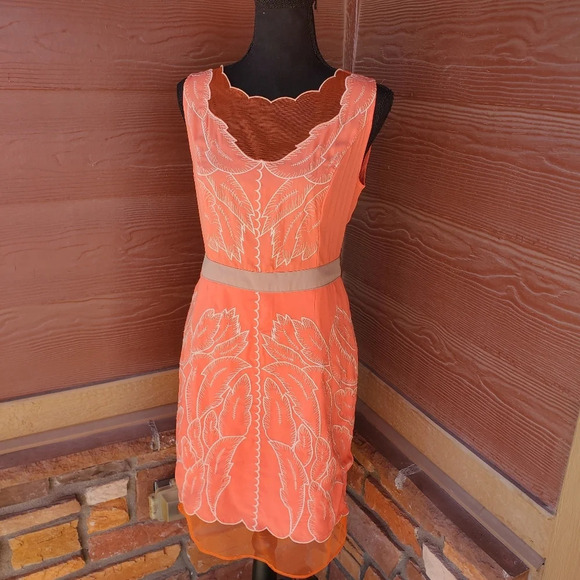 Altar'd State Orange Sleeveless Dress With Leaf Embroidery Size Small - Picture 4 of 15